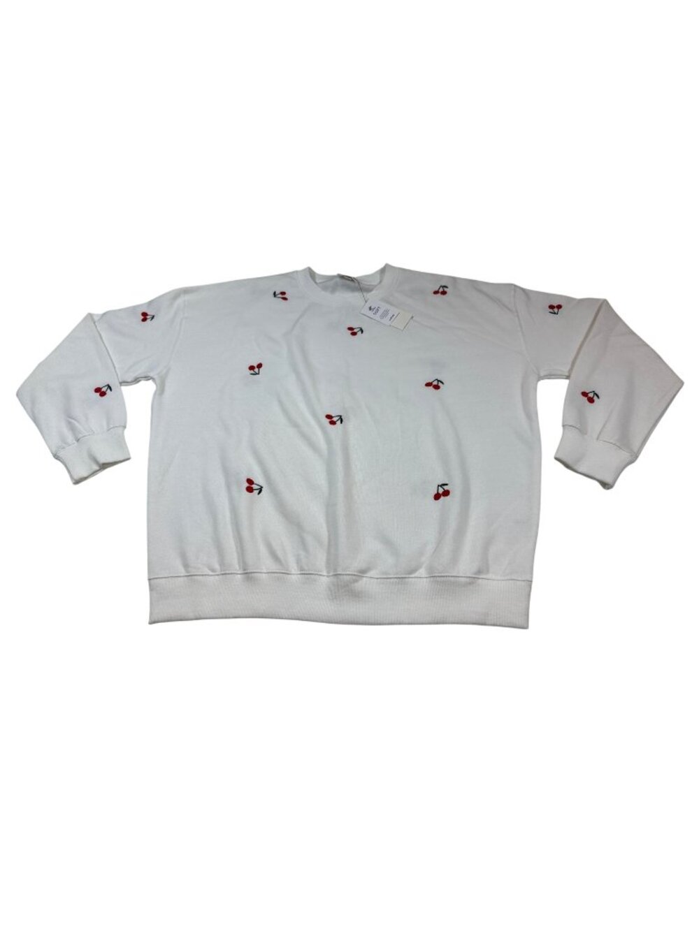 NWT Reflex White Ultra-Soft Cherry Embroidered Sweatshirt Size L (G837)